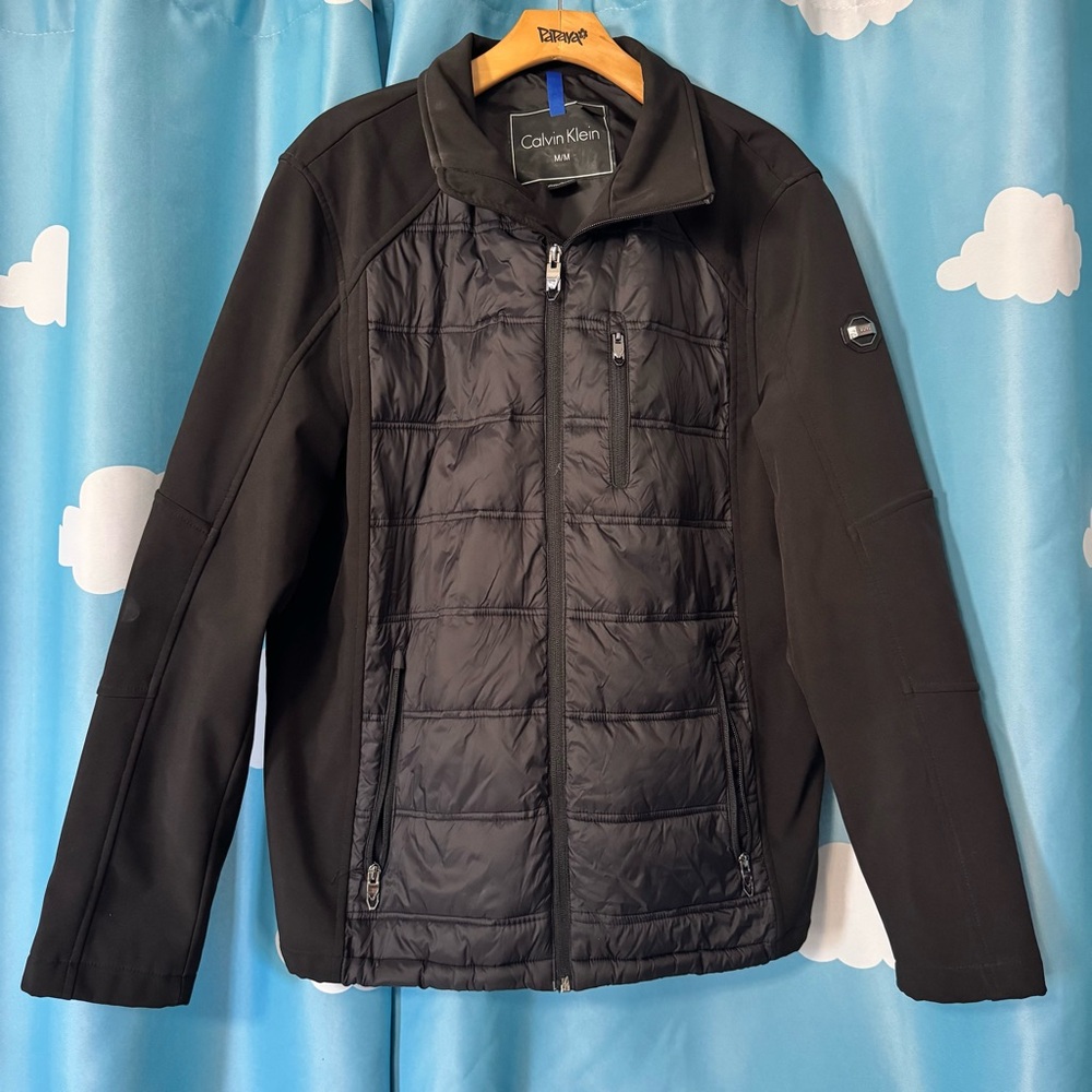 Calvin Klein Mixed Media Soft Shell Jacket Men’s Medium Black Nylon Fleece Lined